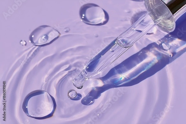 Obraz Clear Serum Dripping on Lavender Background