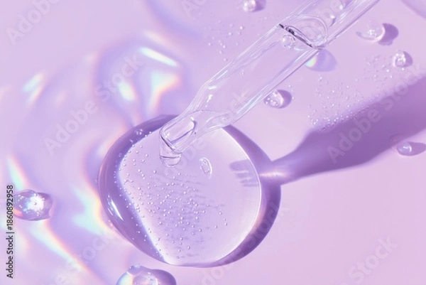 Obraz Clear Serum Dripping on Lavender Background