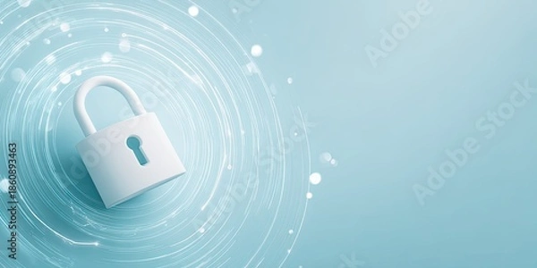 Obraz White padlock with circles on a blue background