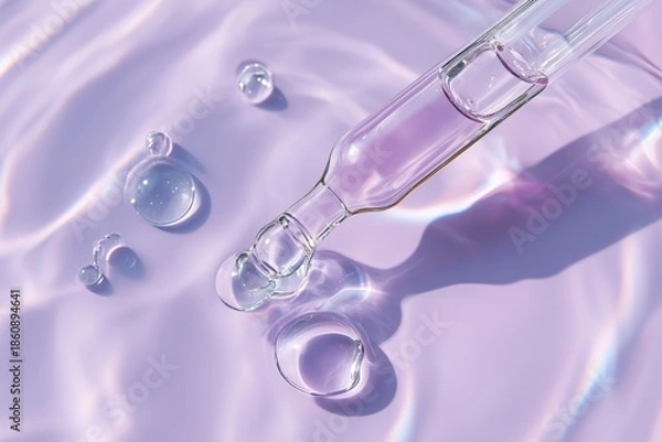 Obraz Clear Serum Dripping on Lavender Background