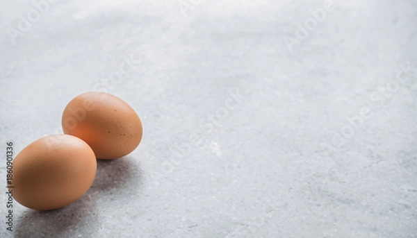 Fototapeta グレーの背景に置かれた2個の新鮮な卵