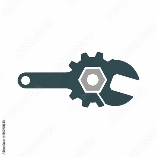 Obraz Adjustable Wrench with Gear Icon Symbolizing Mechanical Work.