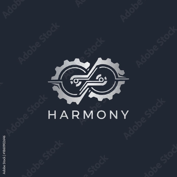 Obraz Harmony Logo Design with Interconnected Gears and Infinity Symbol.