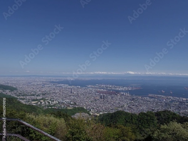 Obraz 高台から望む神戸市の全景と港湾