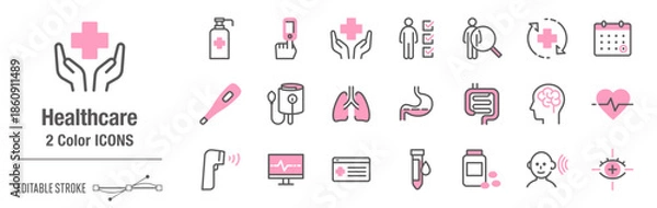 Obraz 抜け感のあるカジュアルな２色・アイコンセット｜ヘルスケア関連 [線の編集可能]