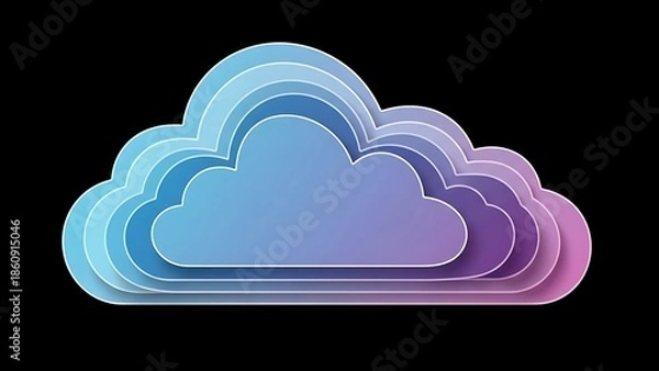 Fototapeta A gradient cloud icon with multiple layers representing data storage and digital services on a black background.