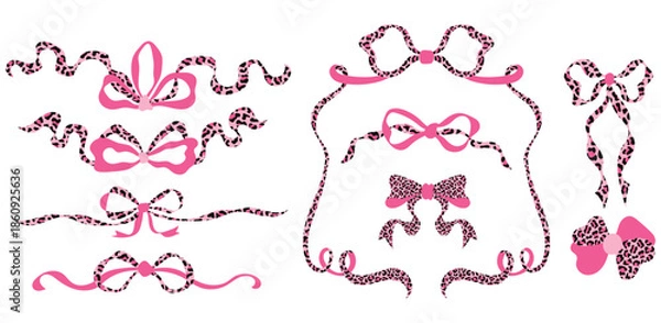 Obraz Pink leopard bow ribbon feame background