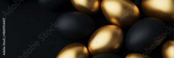 Obraz  Luxury Black and Gold Easter Egg Shapes