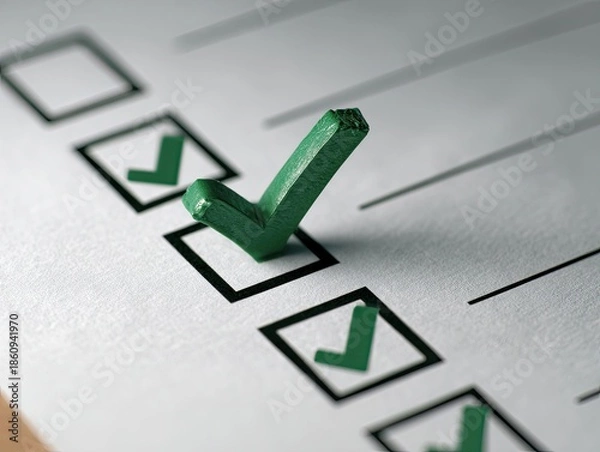 Obraz Checkbox grid with green checkmarks, focus on one