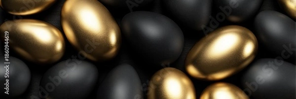 Obraz  Luxury Black and Gold Easter Egg Shapes