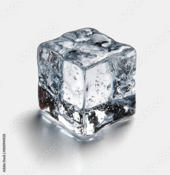Fototapeta Translucent, square ice cube with visible cracks and bubbles