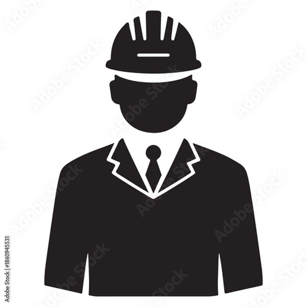 Obraz  Professional engineer icon in a hard hat, representing construction, safety, and industry