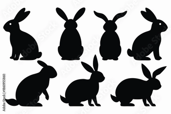 Obraz set of rabbit silhouettes, Easter Bunny vector set