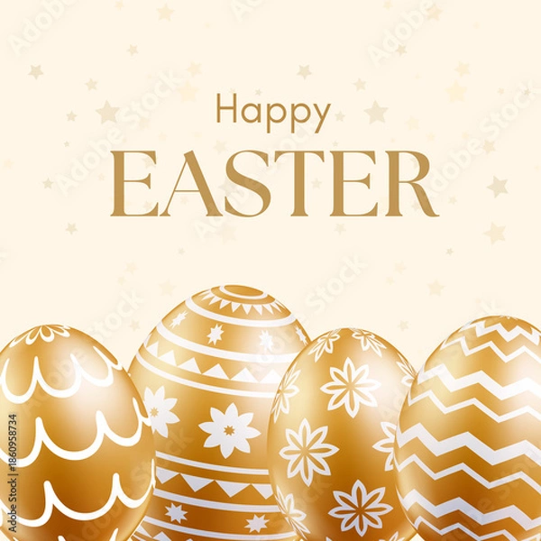 Obraz Elegant Golden Easter Eggs with Decorative Patterns on Soft Background