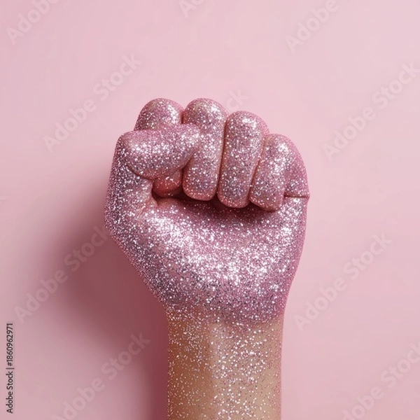 Obraz Glittering Pink Fist on Pastel Background