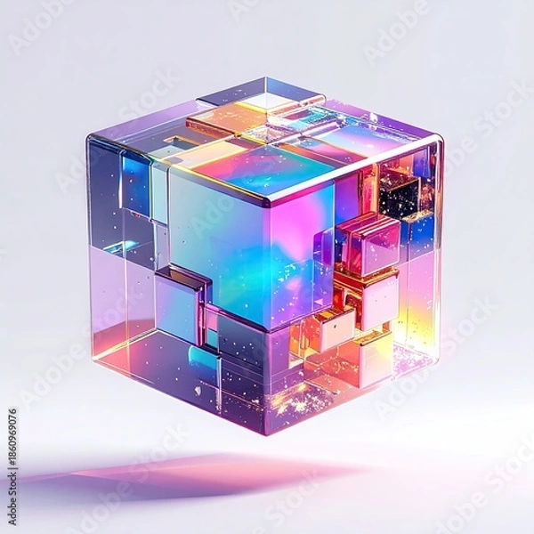 Obraz A translucent, multi-colored cube with inner blocks, light effects