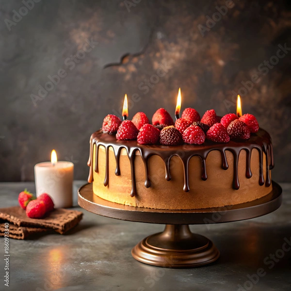 Obraz delicious chocolate raspberry cake with chocolate