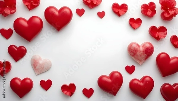 Obraz Vibrant 3D Red Heart with Floating Elements on Romantic Background