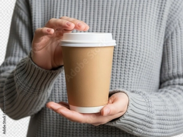 Obraz Holding a disposable coffee cup