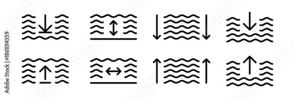 Fototapeta Water level icon. Water depth icon vector. Water level up, down icon sign vector. Water level increase, decrease icon sign vector