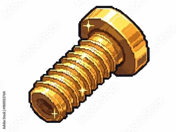 Obraz 金色のネジのイラスト、白い背景に3Dレンダリング
