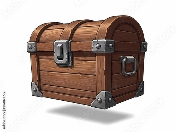Obraz 木の宝箱 白背景 イラスト 財宝 発見