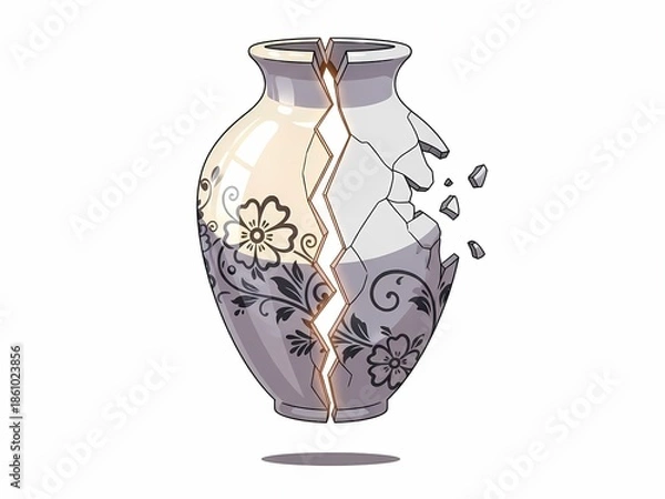 Obraz 割れた花瓶 白背景 イラスト 陶器 破損 悲しみ