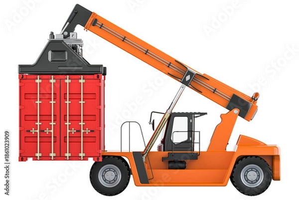 Obraz Reach stacker with cargo container, transparent background