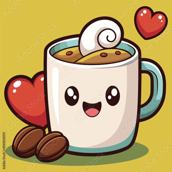 Obraz Cute Coffee Cup Cartoon Vector Illustration
