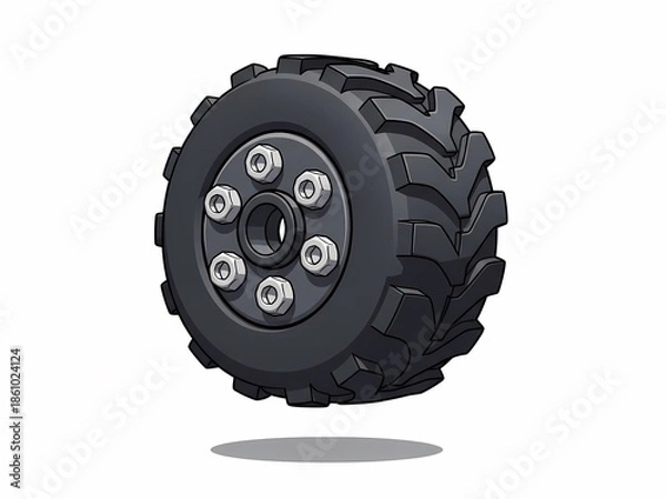 Obraz タイヤのイラストレーション, 白背景に影付き