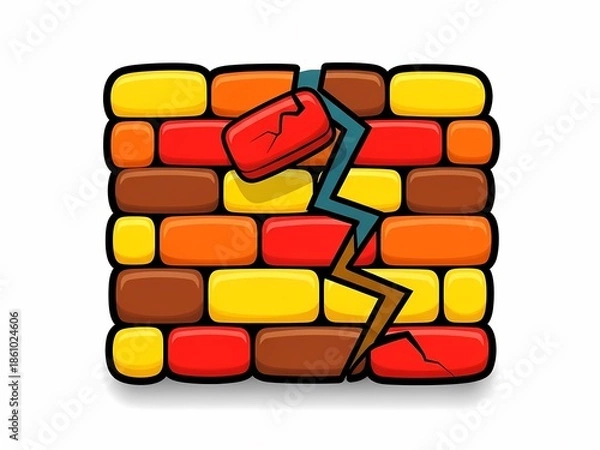 Obraz 割れた壁のイラスト、障害、問題、困難