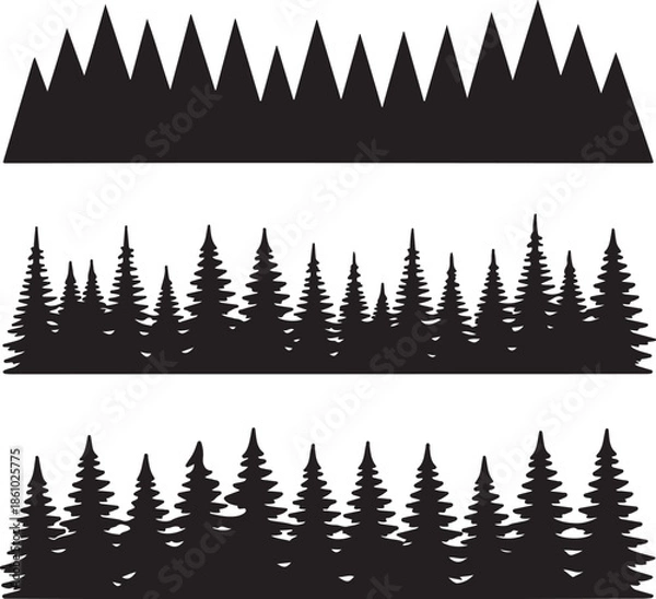 Obraz blacksilhouetteofmountainsandtreesonwhitebackground