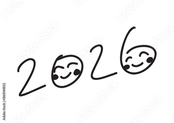 Fototapeta にっこり笑顔の2026の手書きペン風文字素材