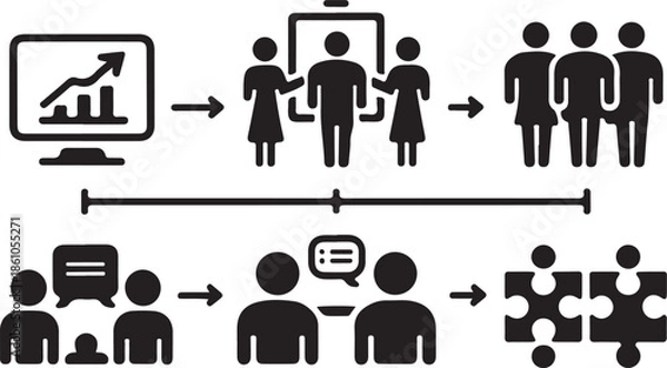 Obraz Workflow Visualization The image maps out a sequential workflow, visually showing the steps from an initial stage to a final outcome.