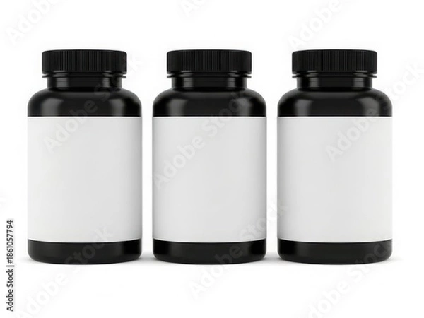 Obraz Three black bottles isolated on white background