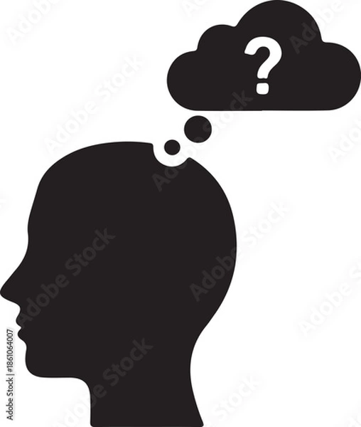 Fototapeta Thinking silhouette with cloud