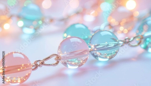 Fototapeta パステルカラーのカラフルなビーズ、ガラス玉の背景画像　きれいでかわいいグラフィックス素材　明るいスタジオ照明の反射光