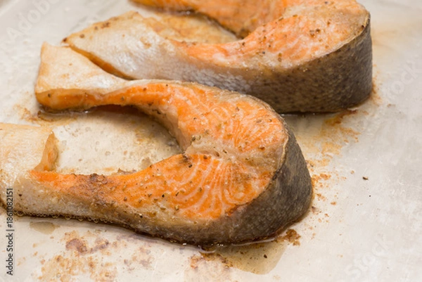 Obraz salmon fillets baked until crispy with parsley