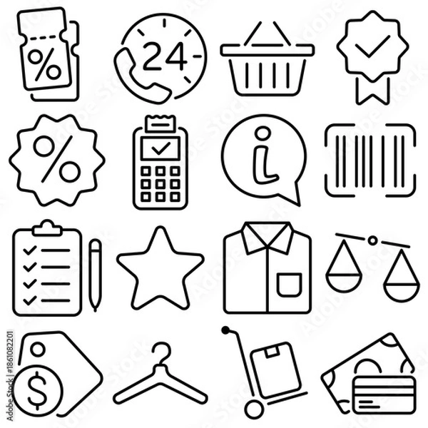 Obraz Shopping and E-commerce Essentials Icon Set Outline Style (Part 2)