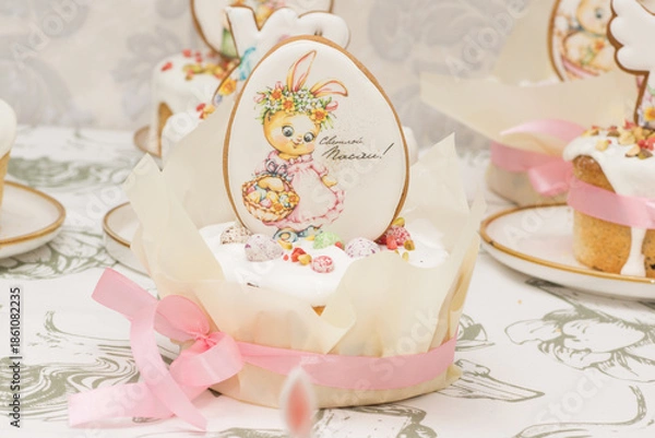 Obraz Traditional Easter dinner or brunch with cake.