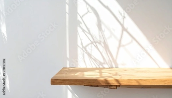 Fototapeta Wall-mounted shelf with leaf shadow