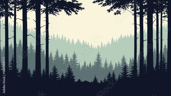 Obraz Forest silhouette. Wood background. Vector