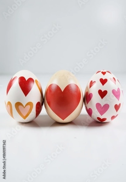 Obraz Three Decorated Eggs with Varying Heart Patterns