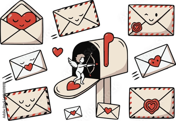 Obraz Cute Everyday Objects with Faces Vector Illustration, Hand Drawn Doodle Style