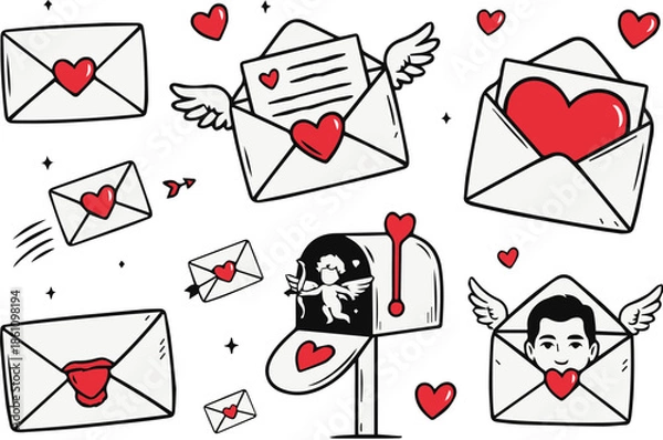 Obraz Cute Everyday Objects with Faces Vector Illustration, Hand Drawn Doodle Style