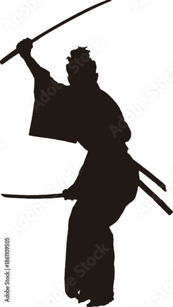 Obraz 刀を持った侍の構えのシルエット