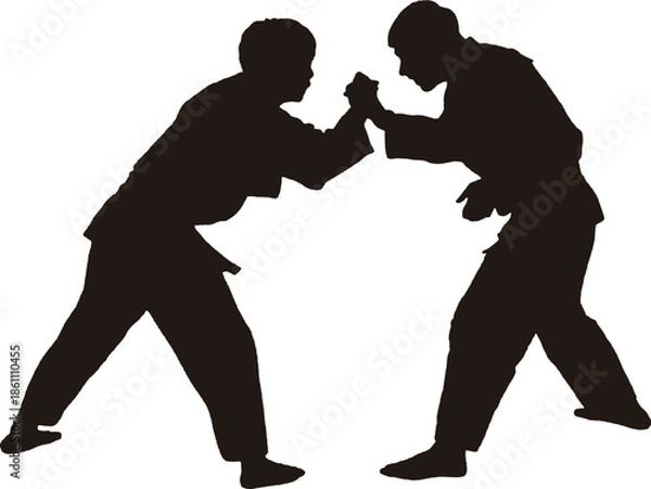 Obraz 柔道の試合の様子のシルエット