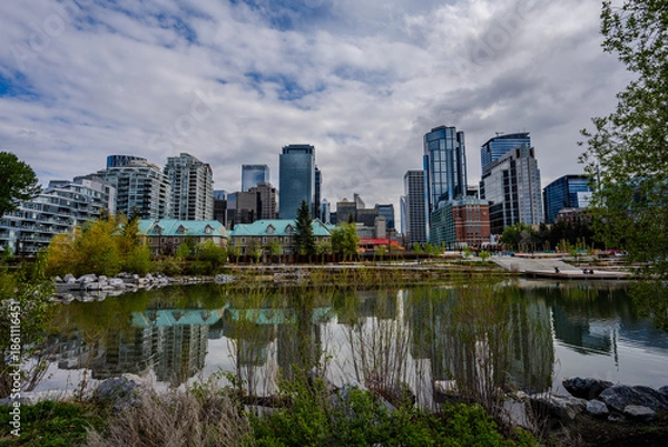 Obraz Modern skyline reflected in the Bow River in Calgary
