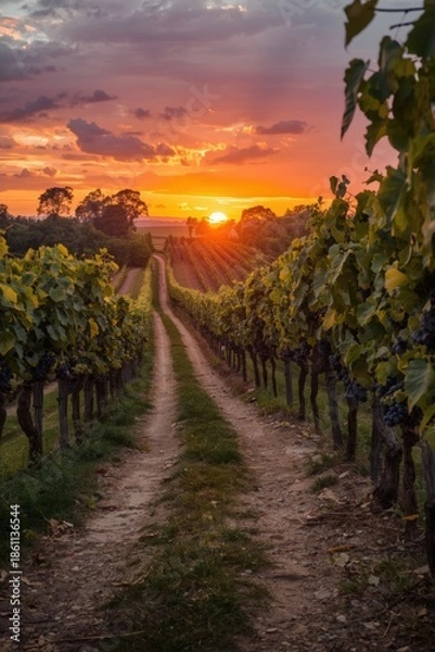 Obraz Sunset over vineyard