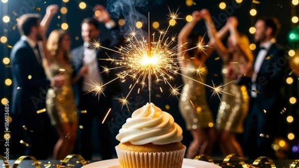 Obraz Celebration Cupcake with Sparkler